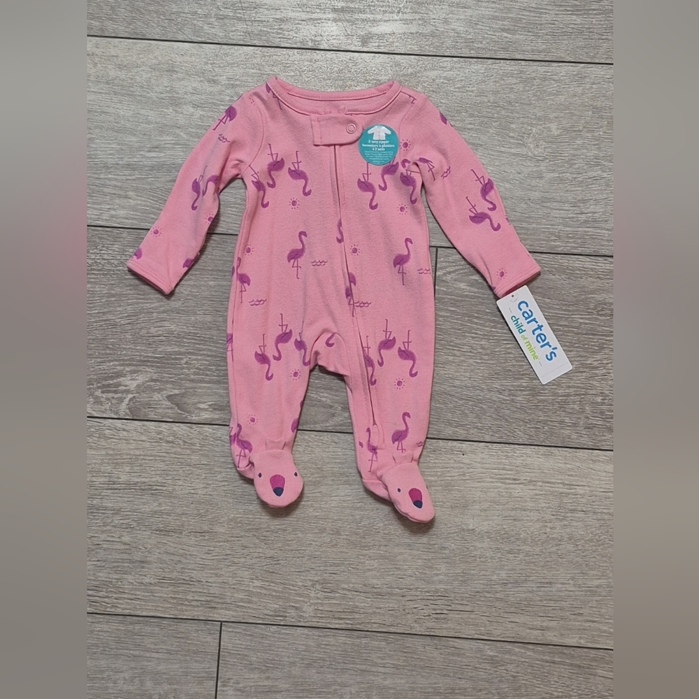 Carter's Pastel Pink Flamingo Footed Sleeper with 2 Way Zipper. 100% Cotton